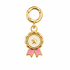 Gold star award ribbon charm with pink enamel accents