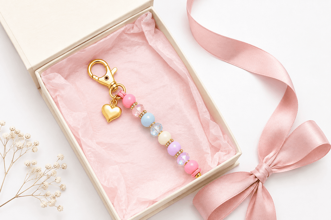 The Pastel Heart Beaded Keychain with Gold-Tone Clip